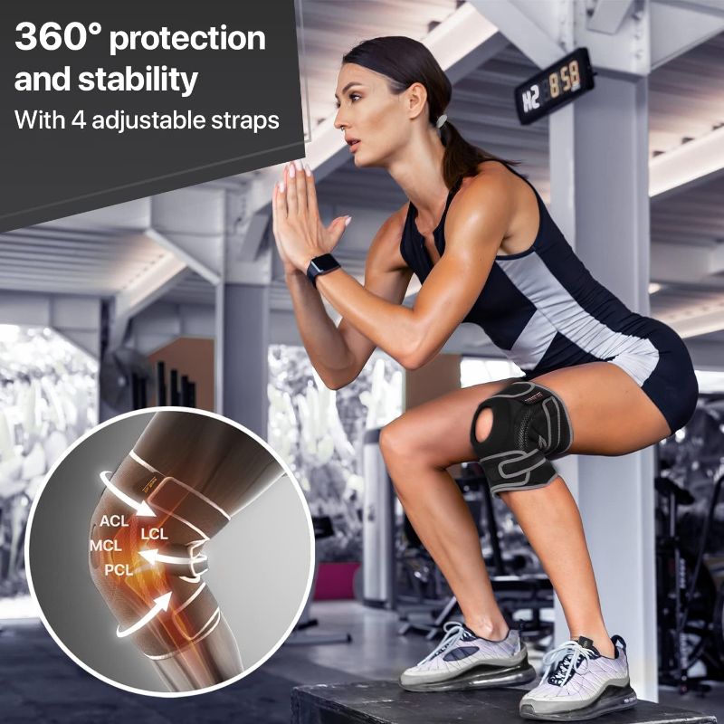 Photo 1 of  Knee Brace with Side Stabilizers & Patella Gel Pads for Maximum Knee Pain Support and fast recovery for men and women-Please Check How To Size Video (Mercury,XL arge) 