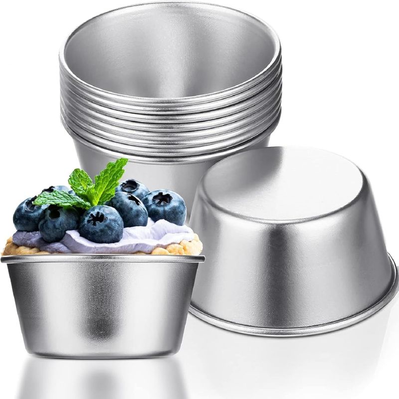 Photo 1 of  Pieces Individual Flan Molds Egg Tart Molds Pudding Cups Mini Chocolate Molten Pans Carbon Steel Cupcake Cake Cookie Flan Mold, Round Nonstick Popover Bakeware Tumblers(2.6 x 2 x 1.3 Inch) 