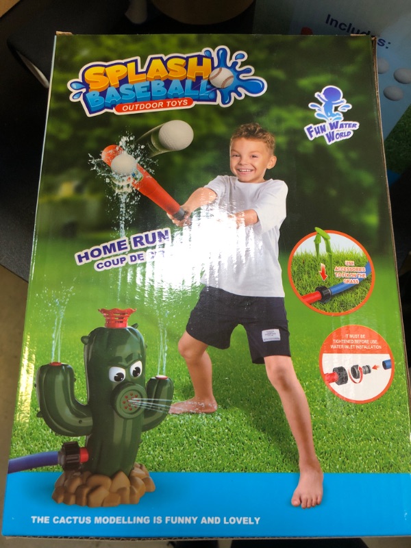 Photo 2 of 2 in 1 Water Baseball Cactus Toy, Outdoor Water Toys for Kids Ages 3 4 5 6 7 8, Summer Outdoor Backyard Lawn Games, Practice Baseballs, Attaches to Garden Hose, Boys Girls Gift 2&1 Cactus