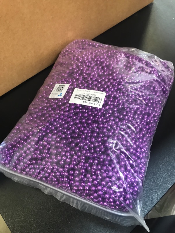 Photo 2 of 144 Pcs Mardi Gras Beads Bulk, 33 Inch 7mm Carnival Beaded Necklaces Decorations For Mardi Gras Festivals, Mardi Gras Parades, Night Club Dress-up Events Party Costume purple