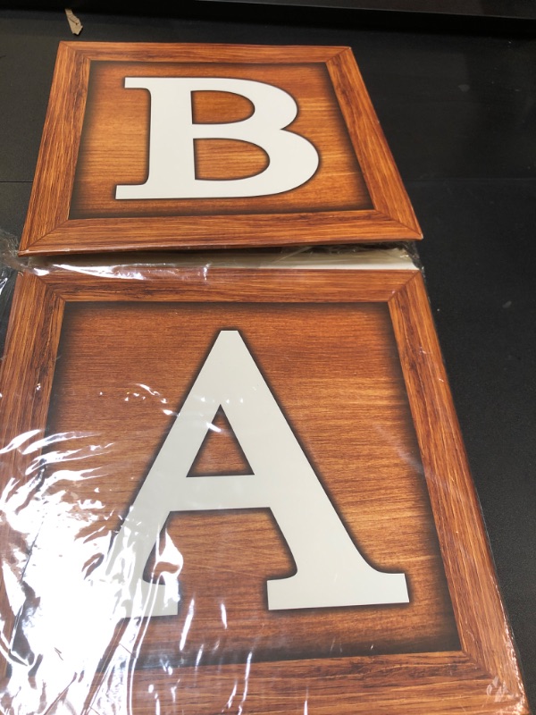 Photo 2 of Baby Shower Boxes Party Decorations - 4 Wood Grain Brown Blocks with BABY Letter, Printed Letters,First Birthday Centerpiece Decor, Teddy Bear Baby Shower Supplies, Gender Reveal Backdrop