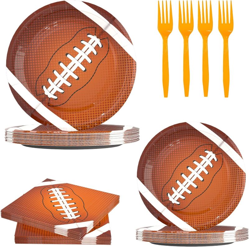 Photo 1 of  Pcs Football Party Supplies Bundle Paper Plates Napkins Forks Football Party Birthday Decorations For Kids 