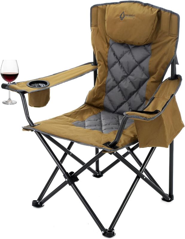 Photo 1 of ARROWHEAD OUTDOOR Portable Folding Camping Quad Chair w/ 6-Can Cooler, Cup & Wine Glass Holders, Heavy-Duty Carrying Bag, Padded Armrests, Headrest & Seat, Supports up to 450lbs, USA-Based Support
