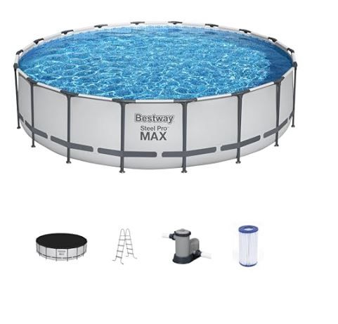 Photo 1 of Bestway 18' x 48" Round Above Ground Pool Set with 1,500 Filter Pump, Ladder, Cover