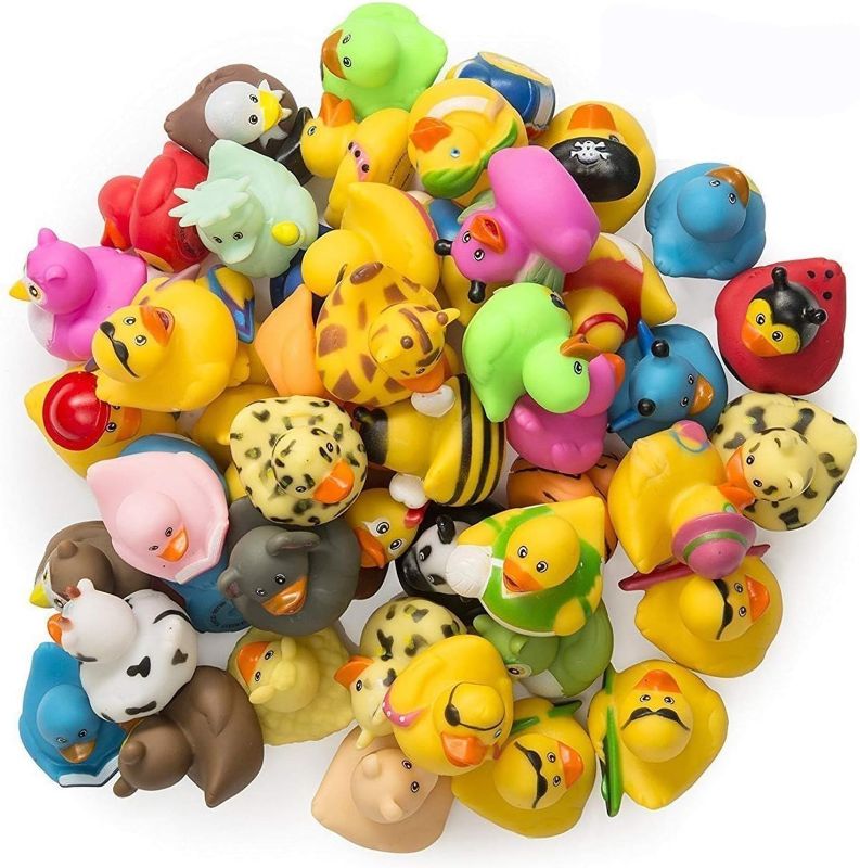 Photo 1 of Kicko 2 inches Assorted Rubber Ducks in Bulk - 50 Pack Ducking Jeeps for Kids - for Sensory Play, Stress Relief, Stocking Stuffers, Classroom Prizes, Pinata Filler, Party Favors - Character Ducks Toys
`