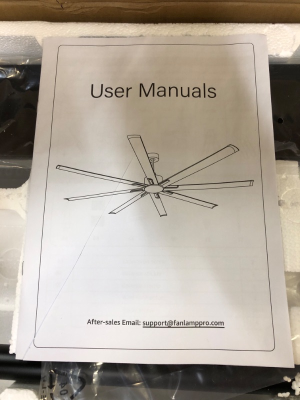 Photo 3 of 96 Inch Industrial DC Motor Ceiling Fan, Large Ceiling Fan with 8 Reversible Blades, 3 Downrods, 6-Speed Remote Control, Home or Commercial Ceiling Fans for Porch/Garage/Shop, Black