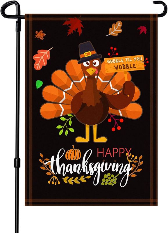 Photo 1 of Akeydeco Thanksgiving Garden Flag,Happy Thanksgiving Flags 12 x 18 Inch Thanksgiving House Flag Double-Sided 2 Layer Thanksgiving Turkey House Flag For Thanksgiving Decoration
