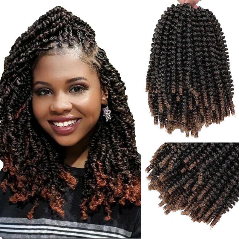 Photo 1 of 6 Pack Spring Twist Crochet Braiding Hair 8 Inch Bomb Twist Crochet Braids Ombre Colors Low Temperature Kanekalon Synthetic Fluffy Hair Extensions 15 Strands 55g/Pack (8inches, T30#)
