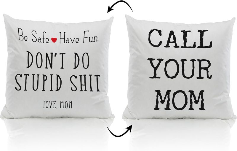 Photo 1 of Call Your Mom Reversible Pillow Covers 18 x 18 - Funny Throw Pillows for Couch, College Dorm Room Decor, Son Daughter Graduation Gift
