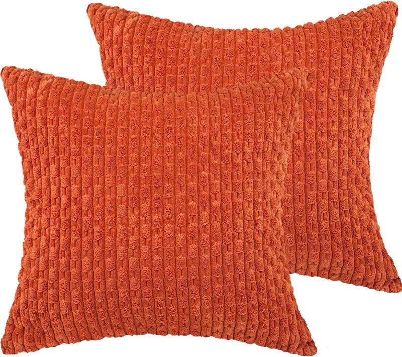 Photo 1 of 18x18 Throw Pillow Covers Set of 2, Decorative Boho Covers for Bed, Couch Fluffy Pillow Cover for Living Room, Neutral Home Décor Accent for Sofa - Burnt Orange
