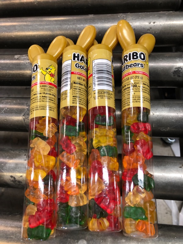 Photo 2 of  expires - 10/24
Haribo Gummi Candy | Easter Limited Edition | Goldbears in a Bunny Tube | Original Flavors, 2.5 oz. Goldbears Easter Tube - 2.5oz
 4 pack 