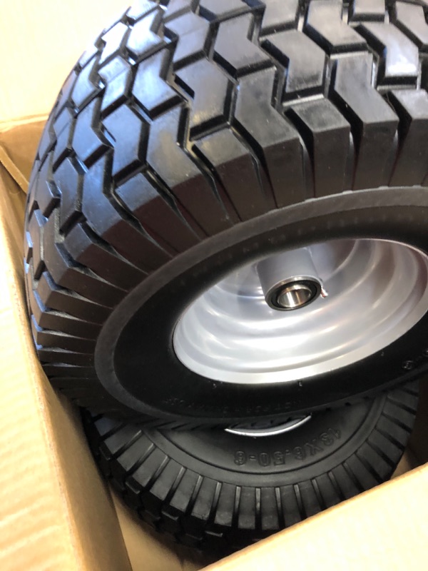 Photo 3 of 13x6.50-6" Lawn Mower Tires, Zero-Turn Front Tires, with 3/4" & 5/8" & 1/2" Bearings, 13x6.5-6 Flat Free Tire and Wheel, 3.4"-7.9" Centered Hub, 2 Pcs 13x6.50-6 Flat Free(Turf Tread)