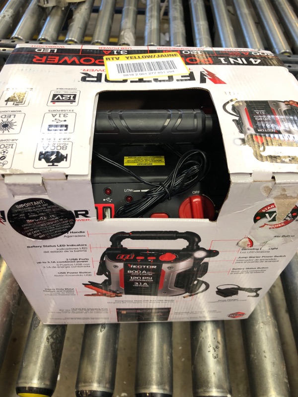 Photo 2 of 800 Peak Amp Automotive Jump Starter, Portable Power - Triple 15W USB Ports, 120 PSI Air Compressor