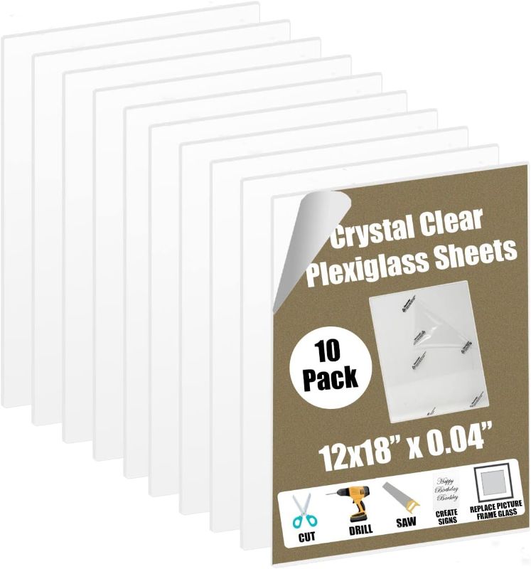 Photo 1 of 12x18 Plexiglass Quality PET Sheet Panels 10 Pack - 12x18" x .04" - Lightweight Shatterproof Alternative to Glass - For Picture Frame, DIY Projects, Signs, Sneeze Guards, Railing Guards, Pet Barriers
