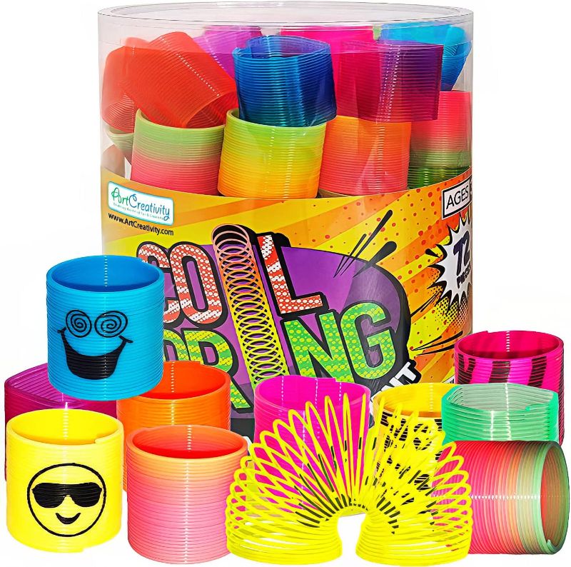 Photo 1 of ArtCreativity Spring Toy Assortment, Pack of 72 Mini Plastic Coil Springs Party Favors for Kids, Multicolor with Different Shapes, Goody Bag Filler, Party Prizes and Stocking Stuffers for Kids
