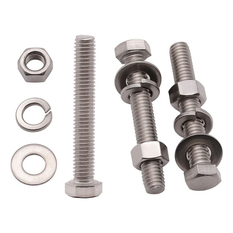 Photo 1 of (4 Sets) 1/2-13 x 5" Stainless Steel Hex Bolts & Hex Nuts & Flat Washers SAE & Lock Washers Hardware Kit, 304 Stainless Steel 18-8, Full Thread Hexagon Bolt Assortment
