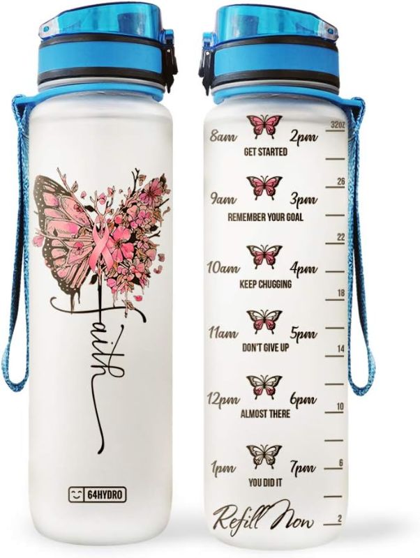 Photo 1 of 64HYDRO 32oz 1Liter Motivational Water Bottle with Time Marker & Removable Strainer, Water Tracker Bottles, Inspirational Christian Faith Butterfly Gifts for Women, Mom, Daughter, Sister, Friends
