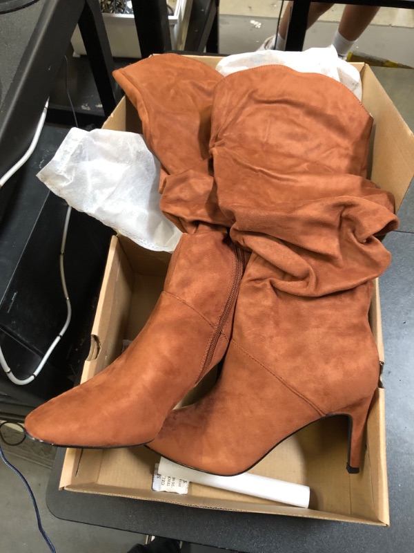 Photo 1 of Coutgo Womens Knee High Boots Faux Suede Almond Toe Stiletto High Heel Slouchy Side Zipper Booties 7