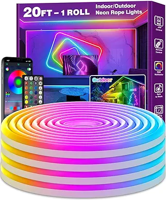 Photo 1 of 20Ft Neon Rope Lights,Flexible Led Rope Lights Control with App/Remote,Multiple Modes Rope Lights,IP65 Outdoor RGB Led Neon Lights Waterproof,Music Sync Gaming Led Neon Light Strip for Bedroom Decor