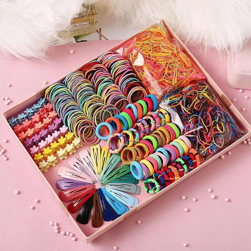 Photo 1 of 2024 New Colorful Cute Hair Ties Hair Clips Hairband Sets(780PCS), Soft Scrunchies Hair Ties, Small Rubber Bands, Elastic Hair Bands, Snap Hair Clips, Mini Flower Hair Claws for Girls
