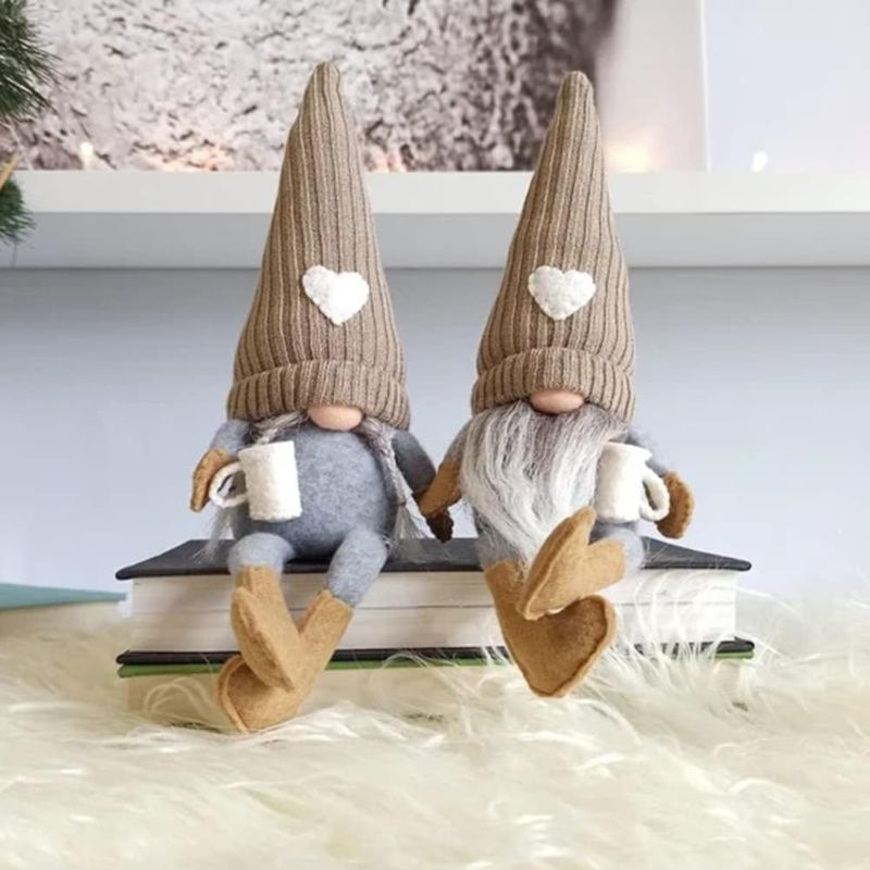 Photo 1 of 2 Pcs Gnomes Plush Bar Decor, Handmade Swedish Tomte Gifts Farmhouse Scandinavian Figurine Gnome for Home Kitchen Coffee Station Table Shelf (Brown)
