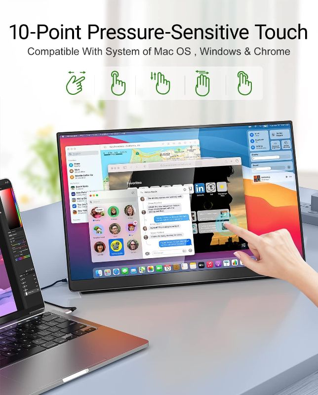 Photo 1 of 15.6" 1080P Portable Monitor Touchscreen, FHD USB C Mini HDMI Second External Screen Laptop Computer HDR IPS Display, Gaming Monitor for Laptop PC Mac Phone PS5 Xbox Switch
