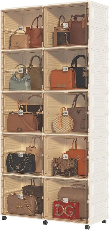 Photo 1 of 10 Cubbies Handbag Storage Organizer for Closet,Purse Storage Organizer,Shoe&Boots Cabinet Storage with Magnetic Door and Wheels,Suitable for Storing Antiques,Books,Toys Etc.
