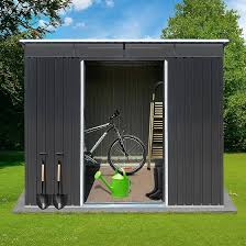 Photo 1 of 6 x 8 FT Metal Outdoor Storage Shed Lockable Metal Garden Shed Steel Anti-Corrosion Storage House storage shed with Lockable Door for Garden Patio Outdoor Storage Sheds Roof Black
