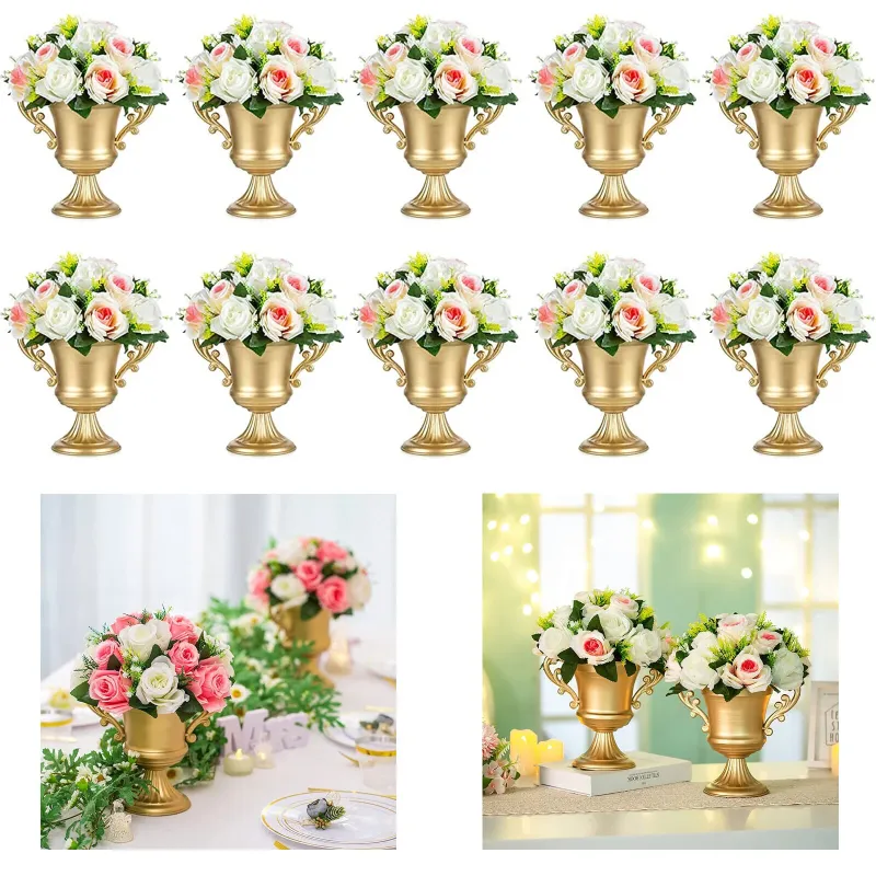 Photo 1 of 10 Pcs 8.5"H Flower Vase Tables Gold Vases for Centerpieces Weddings Decor