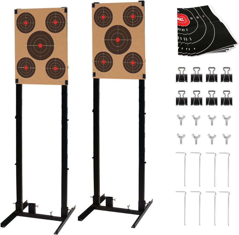 Photo 1 of Atflbox Shooting Target Stand with 10pcs 17x25 Inch Paper Targets, Durable Paper Target Holder with Stable Adjustable Base for Cardboard Silhouette, H Shape, USPSA/IPSC, IDPA Practice
