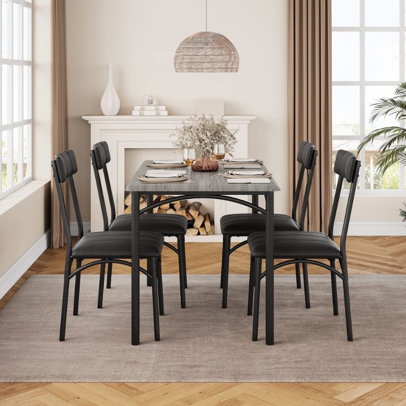 Photo 1 of 5 Piece Dining Set with 4 Upholstered Chairs for Apartment Grey
