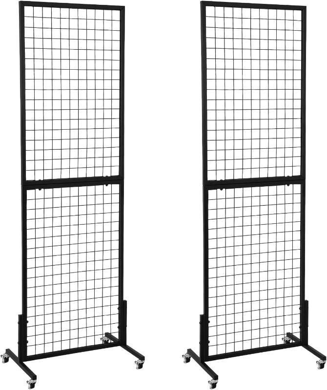 Photo 1 of 2 Packs 1.8' x 5.7' Grid Wall Panels Standing Wire Grid, Display Rack with T-Base Wheels Freestanding Gridwall Panel Tower for Shows, Black
