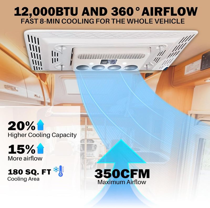 Photo 1 of 12V RV Air Conditioner 12000 BTU, Universal RV Rooftop AC Unit 12 Volt DC Camper A/C Units, Quiet Cooling Only Easy Install For Car, Truck, Trailer, Fifth Wheel, Golf Cart, Motorhome