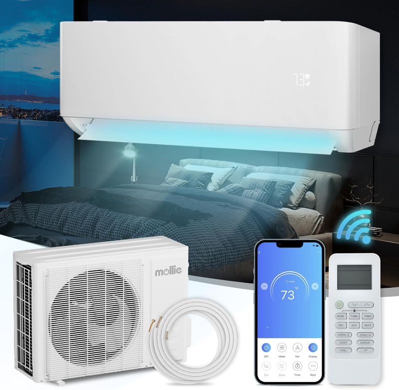 Photo 1 of -ONLY BOX NUMBER 1 OF 2, MISSING BOX NUMBER 2 OF 2- mollie 9000 BTU Split Air Conditioner 23 SEER2 115V AC/Heating System, Wifi Enabled, Heat Pump & Washable Filter & Installation Kits - Cools Rooms up to 400 Sq. Ft
