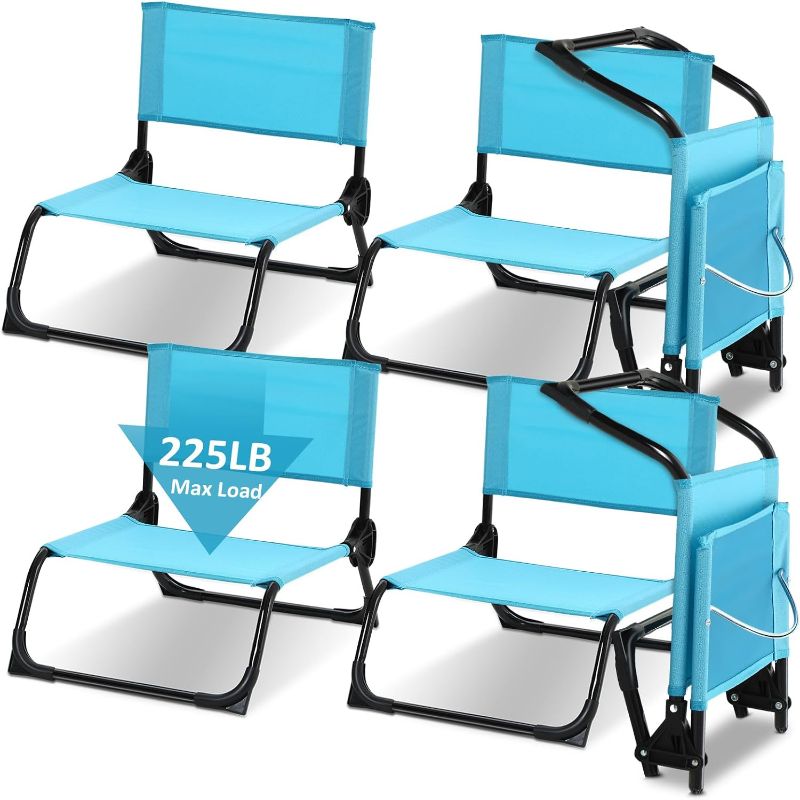 Photo 1 of 4 Pcs Lightweight Foldable Beach Chair for Adults Stable Low Beach Chair Sand Chair Portable Camping Chair for Outdoor Camping Beach Picnic Support 300lbs(Lake Blue, Solid Style)
