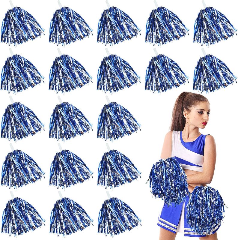 Photo 1 of 20 Pack Cheerleading Pom Pom Bulk Plastic Cheer Pom Poms Cheerleader Pompoms Cheering Hand Flowers with Handle for Sports Dance Match Team Cheerleading Squad(Blue and Silver)
