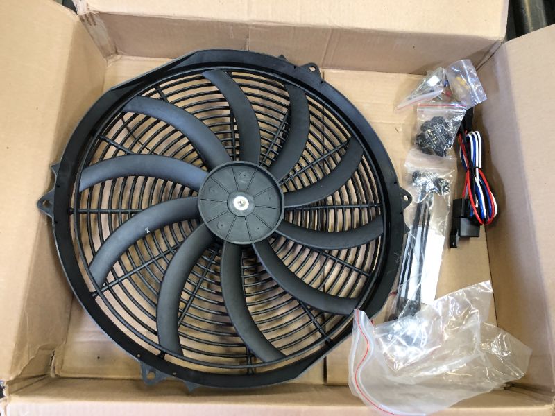 Photo 2 of BLACKHORSE-RACING 16" 16 inch Electric Radiator Fan High 3000 + CFM Thermostat Wiring Switch Relay Kit Black