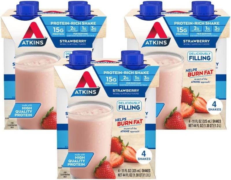 Photo 1 of Atkins Strawberry Protein Shake, 15g Protein, Low Glycemic, 2g Net Carb, 1g Sugar, Keto Friendly, 12 Count EXP 04/30/2025
