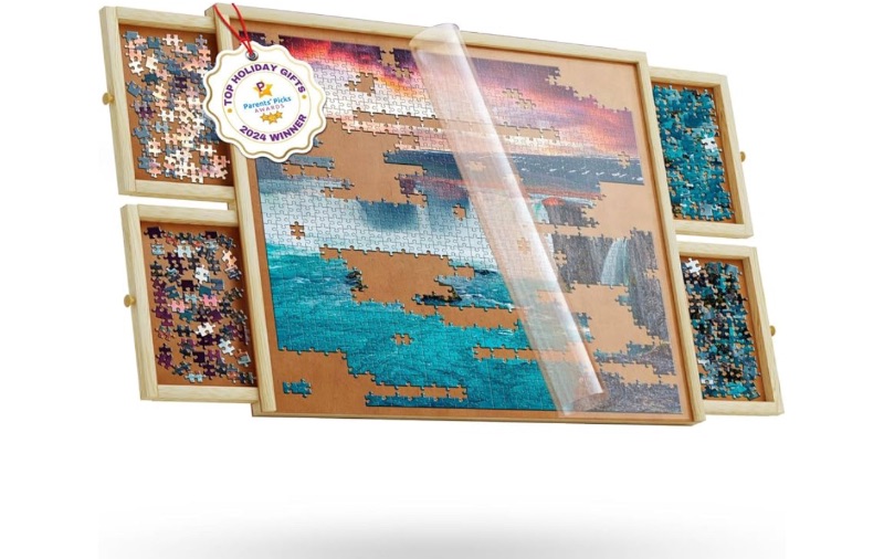 Photo 1 of 000 Piece Wooden Jigsaw Puzzle Board - 4 Drawers, Non-Rotating Puzzle Table | 30” X 22” Jigsaw Puzzle Table | Puzzle Cover Included - Portable Puzzle Tables for Adults and Kids by Beyond Innoventions