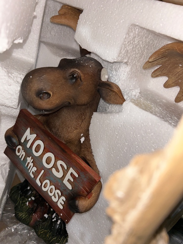 Photo 2 of AMAJY Moose on The Loose Figurine - Whimsical and Detailed Resin Wildlife Décor, Symbolizing Adventure and Humor for Nature Enthusiasts, Wildlife Lovers, and Collector