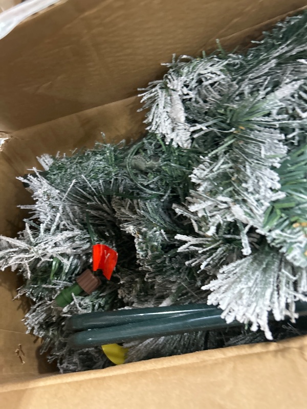 Photo 1 of 5ft Pre- Snow Flocked Christmas Tree Spruce with Remote Control, 250 Warm White Multi-Color Lights, Artificial Hinged/Feel Real/Realistic for Home, Holiday Decoration Dual Color LED