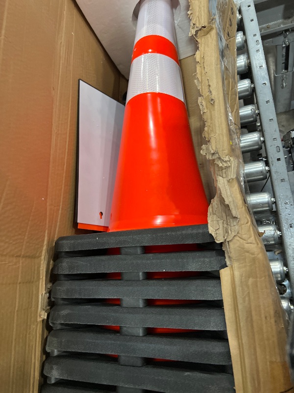 Photo 2 of (8 Cones) BESEA 28” inch Orange PVC Traffic Cones, Black Base Construction Safety Cones Road Parking Cone Structurally Stable Wearproof (28" Height)