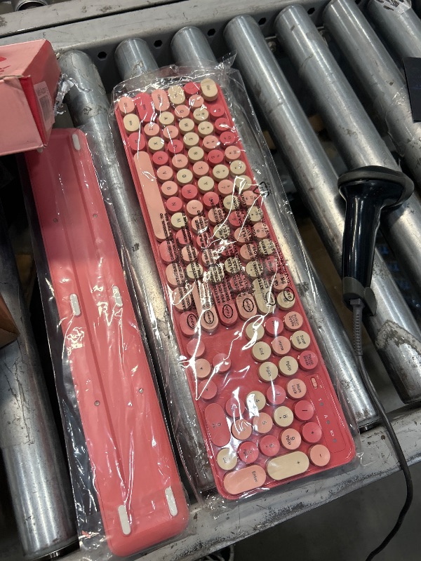 Photo 1 of Wireless Keyboard and Mouse - Cute Typewriter Keyboard with Detachable Wrist Rest, Retro Round Keycaps, Foldable Legs, 2.4GHz Full-Size Keyboard Combo for PC, Laptop, Windows - Trueque (Colorful-Pink)