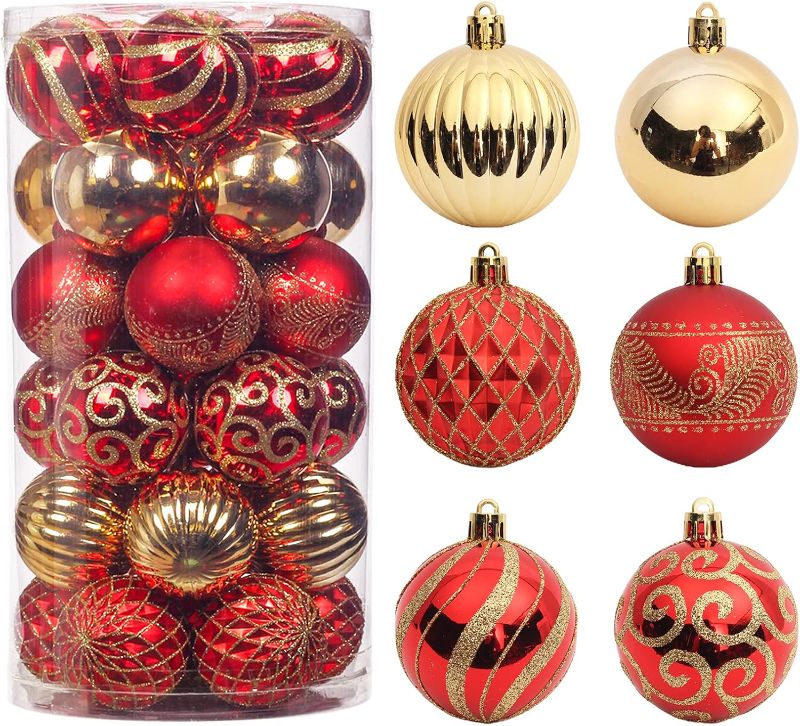 Photo 1 of 30 pcs Christmas Tree Balls, 2.36" Christmas Ornament Decorations Shatterproof Ornaments Gold and Red Color Painted Christmas Baubles Decorations for Party Wedding Christmas Decor