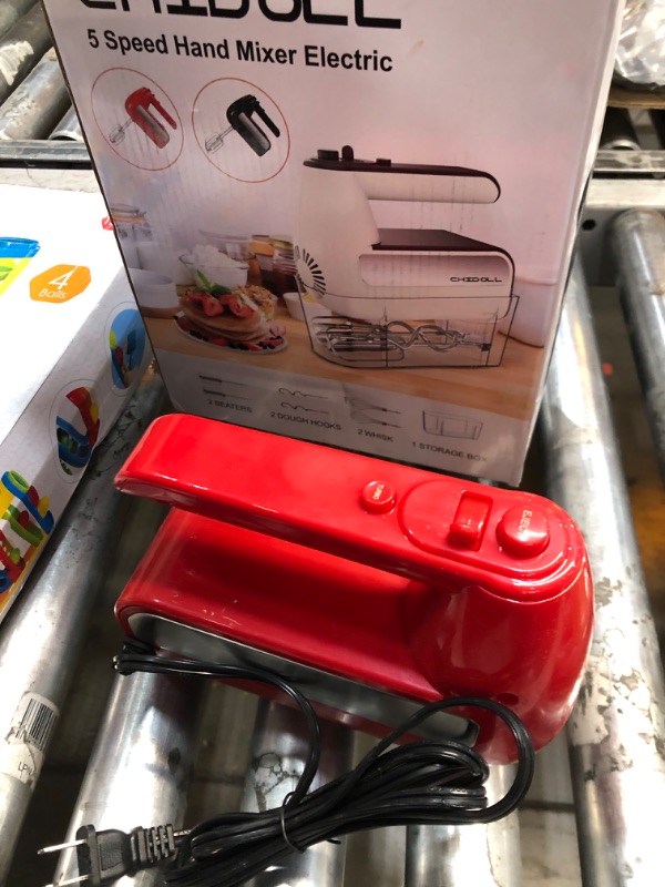 Photo 2 of 5-Speed Electric Hand Mixer, 800W Handheld Mixer with Turbo for Baking & Cooking, Kitchen Food Mixer with Storage Case & 6 Stainless Steel Attachments (2 Beaters, 2 Dough Hooks, 2 Whisks)-Red