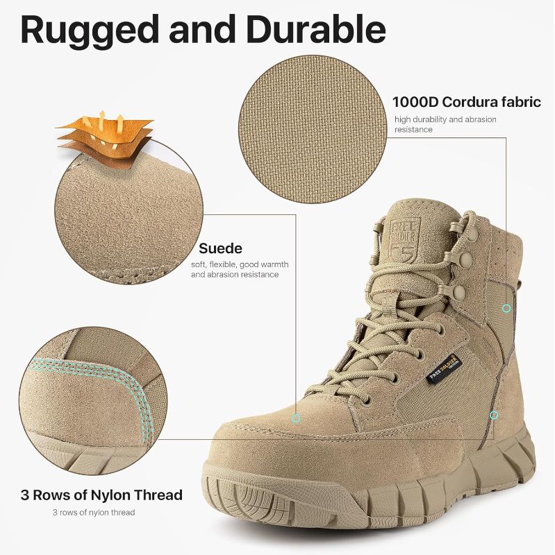 Photo 1 of Bear paw  Hiking Work Boots men's Tactical Boots 6 Inches Lightweight Waterproof Military Boots Outdoors Desert Boots, size 7, brown and blue