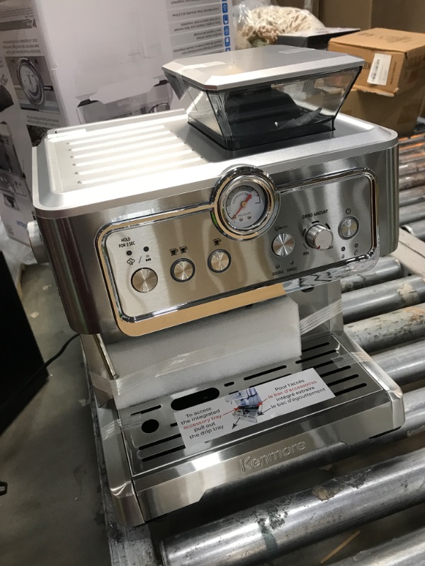 Photo 2 of **selling for parts** Semi Automatic 15 Bar Espresso Coffee Maker 2-Cup with Built-in Grinder and Milk Frother Silver/Stainless