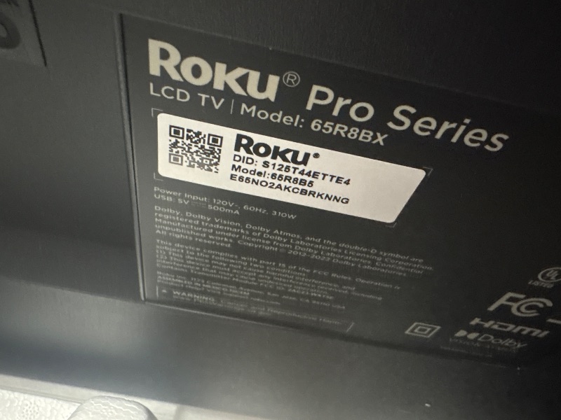 Photo 3 of **MISSING POWER CORD AND REMOTE**
Roku Smart TV – 65-Inch Pro Series 4K QLED RokuTV with Backlit Voice Remote Pro