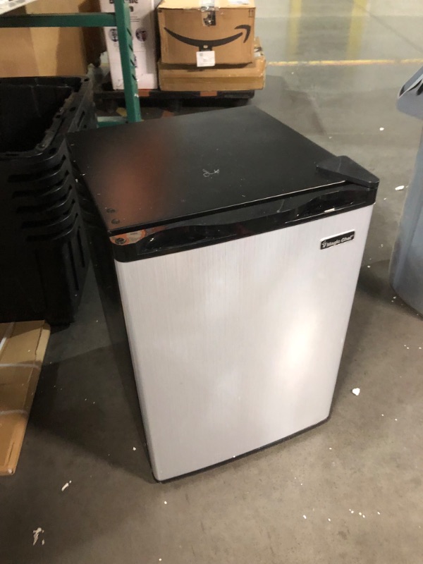 Photo 2 of ***NO PACKAGING - DENTED - DOESN'T POWER ON - SEE COMMENTS***
2.6 cu. ft. Mini Fridge in Stainless Steel Look without Freezer


