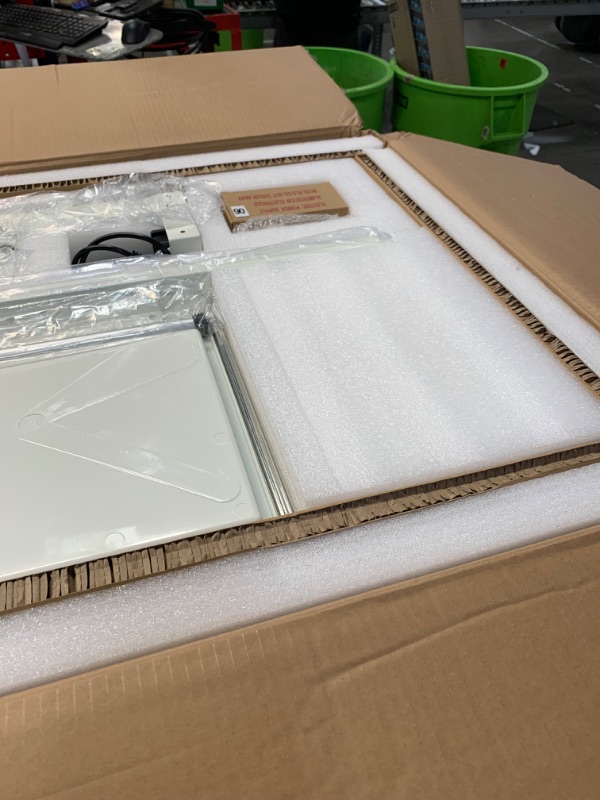 Photo 1 of INNOVAR Glass Standing Desk with Drawers, 48×24 Inch Adjustable Stand Up Desk Quick Install Home Office Computer Desk, White